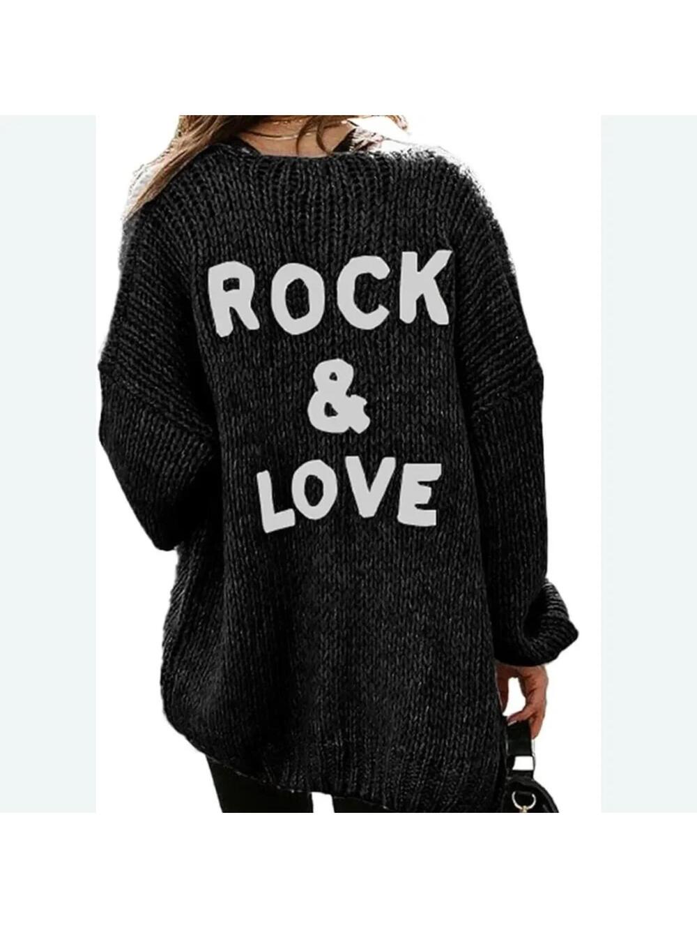 PRETTYGARDEN “Rock and Love” Black & White Knit Women’s Cardigan | Women's XL